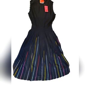 Kate Spade Women's Black Sleeveless Rainbow Pleated Knit Sweater Dress Sz X